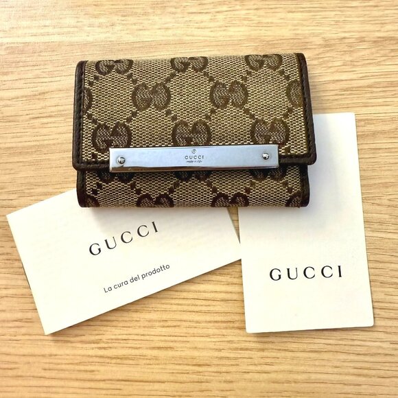 Vintage Gucci GG Canvas and Faux Leather Key Holder Wallet Serial Code Pamphlet - Picture 1 of 17
